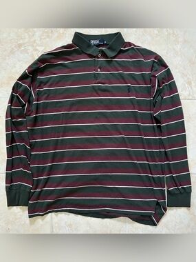 Vintage Ralph Lauren 90s Striped Rugby Polo Green/Red
